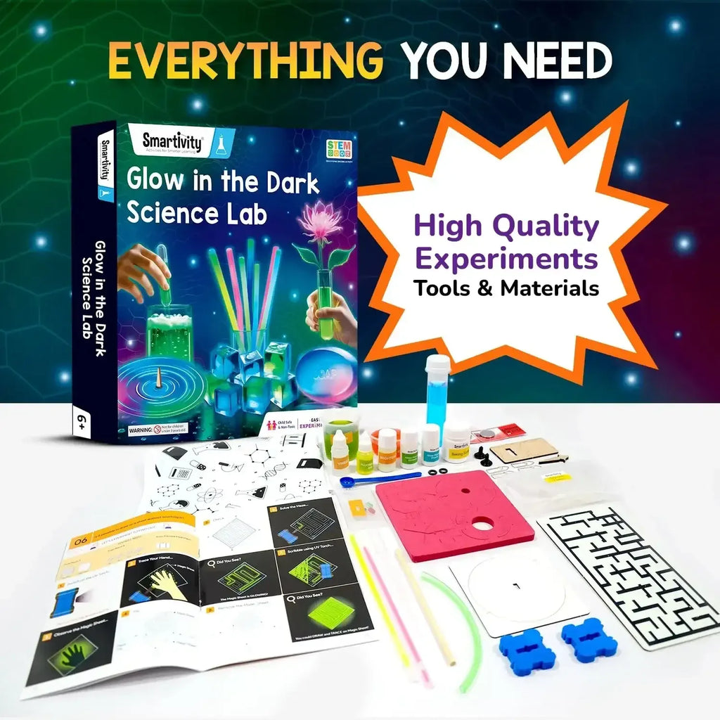 Smartivity Glow Magic Science Kit for Kids | 20 Glow-in-the-Dark STEM Experiments | Ages 6 to 14 Years | DIY Science Toy Gift for Boys & Girls | Learn Physics & Chemistry Through Fun - Naivri