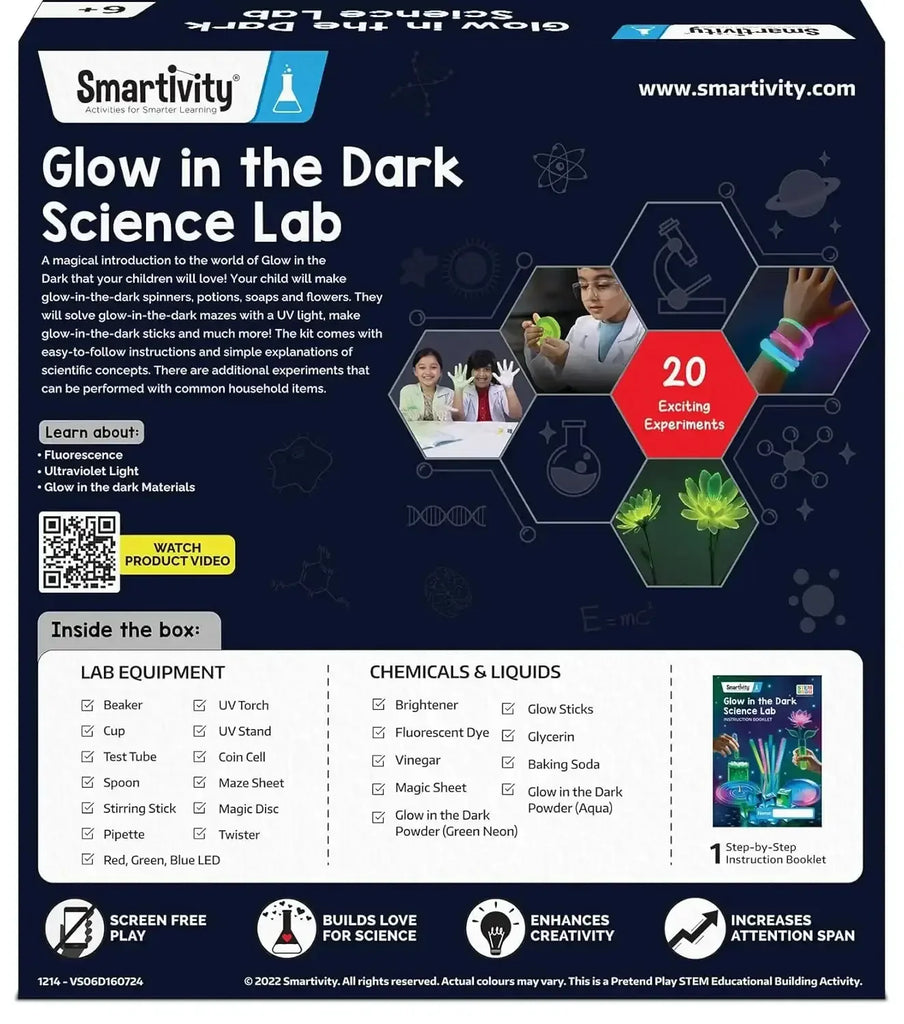Smartivity Glow Magic Science Kit for Kids | 20 Glow-in-the-Dark STEM Experiments | Ages 6 to 14 Years | DIY Science Toy Gift for Boys & Girls | Learn Physics & Chemistry Through Fun - Naivri
