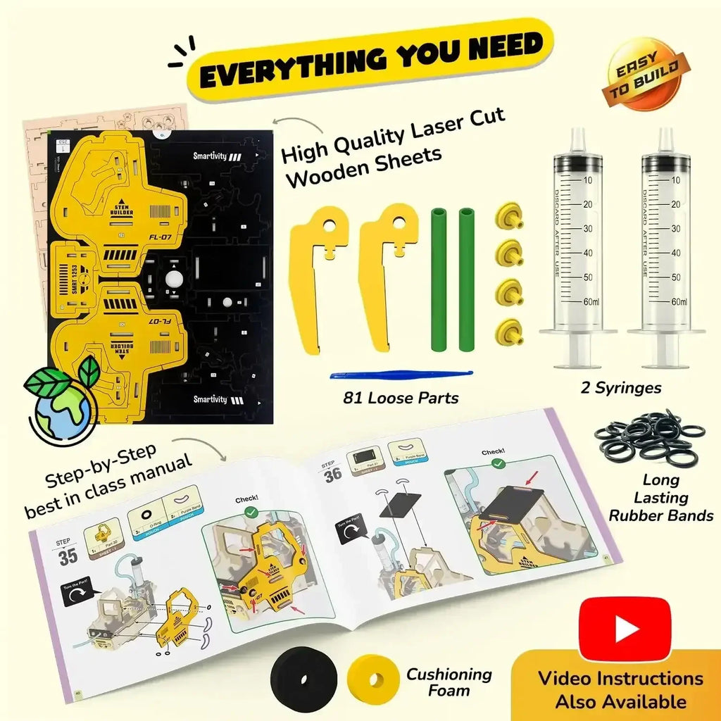 Smartivity Hydraulic Forklift | DIY STEM Toy Car for Kids Aged 6–14 | Educational Science Kit for Boys & Girls - Naivri