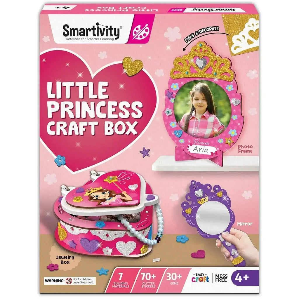 Smartivity Little Princess Craft Box for Girls – DIY Art & Craft Kit with Jewellery Box, Mirror & Frame | Age 4-8 Years | Kids Craft Activity Set with Gems & Glitter | Birthday Gift for Kids - Naivri
