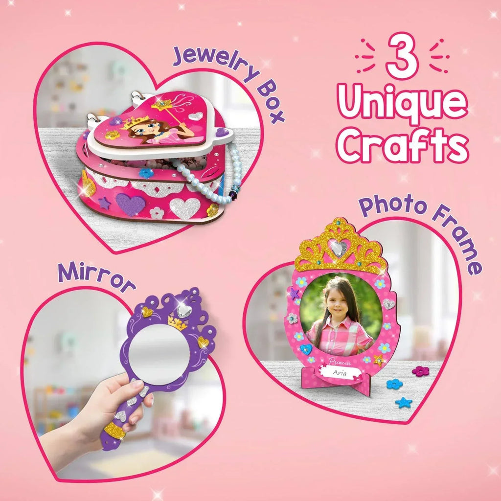 Smartivity Little Princess Craft Box for Girls – DIY Art & Craft Kit with Jewellery Box, Mirror & Frame | Age 4-8 Years | Kids Craft Activity Set with Gems & Glitter | Birthday Gift for Kids - Naivri