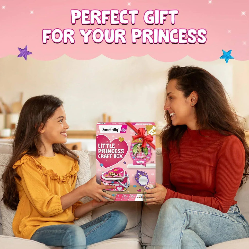 Smartivity Little Princess Craft Box for Girls – DIY Art & Craft Kit with Jewellery Box, Mirror & Frame | Age 4-8 Years | Kids Craft Activity Set with Gems & Glitter | Birthday Gift for Kids - Naivri