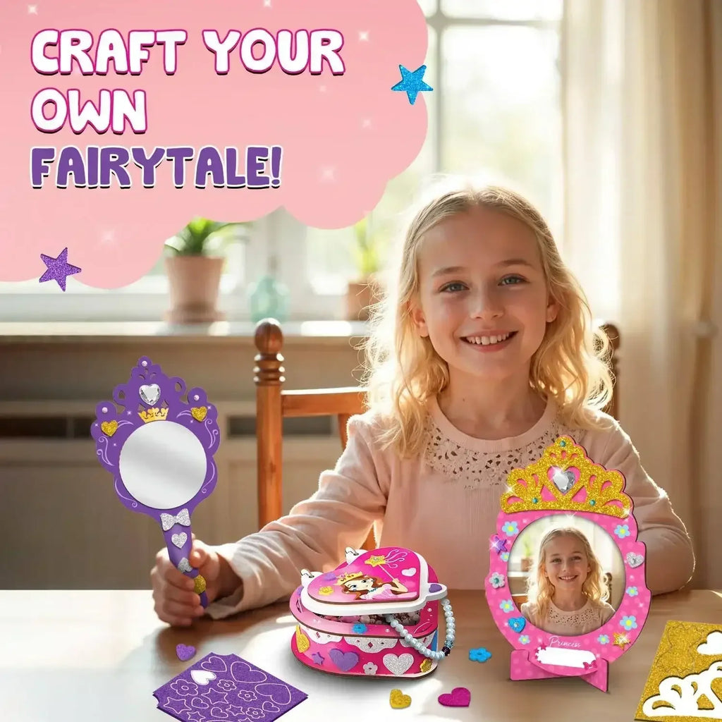 Smartivity Little Princess Craft Box for Girls – DIY Art & Craft Kit with Jewellery Box, Mirror & Frame | Age 4-8 Years | Kids Craft Activity Set with Gems & Glitter | Birthday Gift for Kids - Naivri