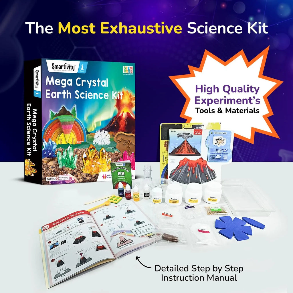 Smartivity Mega Crystal Earth Science Kit | STEM DIY Science Kit for Kids Ages 8–14 | Explore Crystals, Volcanoes, Igloos & More | Ideal Birthday Gift for Boys & Girls - Naivri