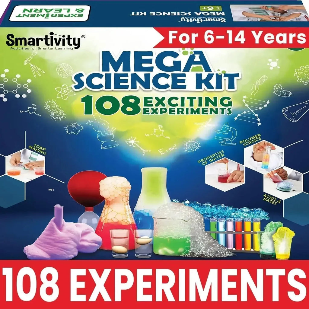 Smartivity Mega Science Lab – 108+ Experiments | Educational Chemistry & Physics STEAM Activity Kit for Kids Aged 6–14 | Learn Acids, Bases, Water Properties, Soap Making, Color Science & More - Naivri