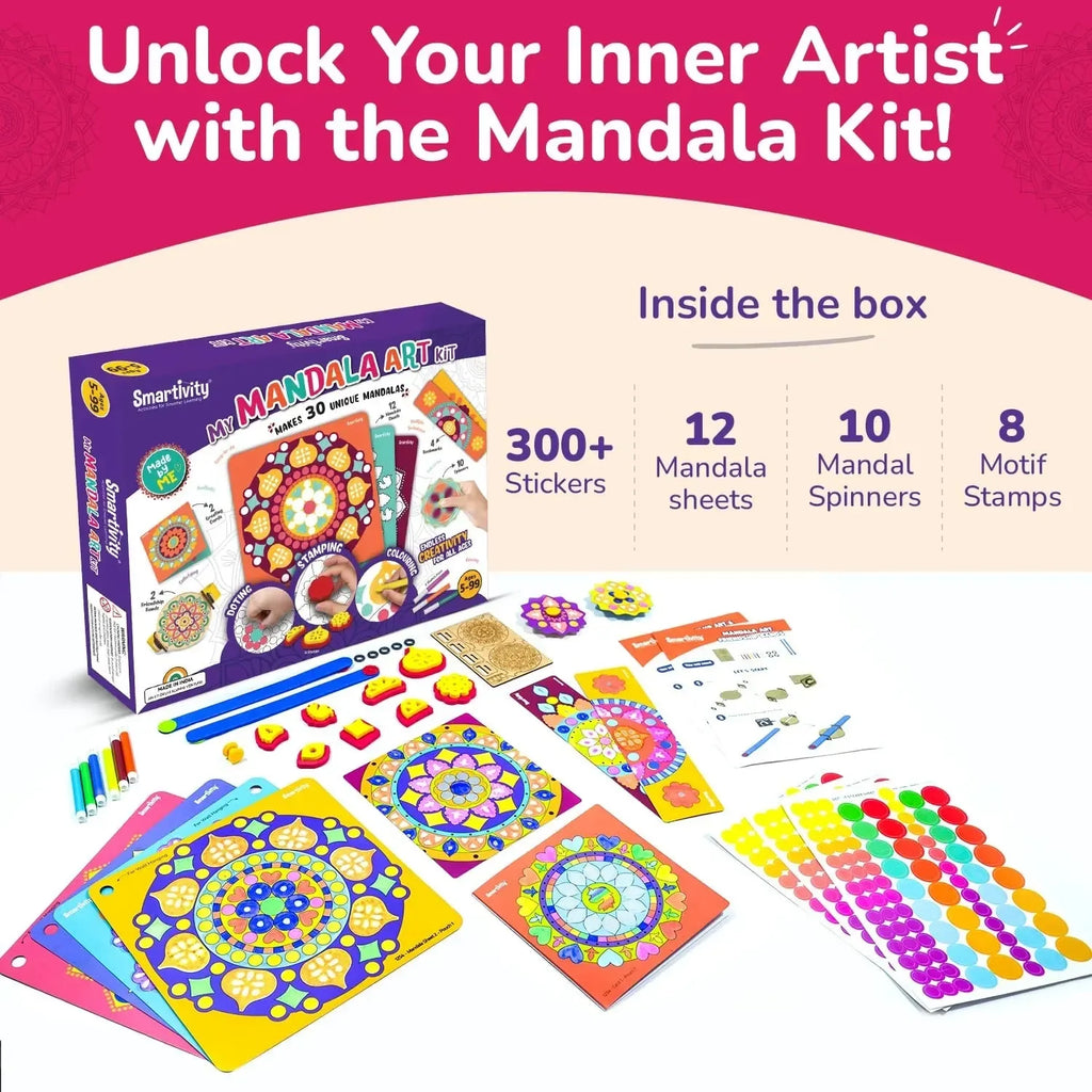Smartivity My Mandala Art Kit for Kids Age 5-8 – STEM DIY Craft Activity Toy with 12 Mandala Sheets and 6 Sketch Pens – Educational Drawing, Coloring & Gift Set for Boys and Girls - Naivri