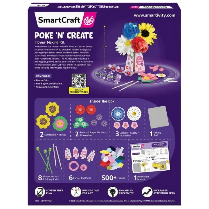 Smartivity Poke 'N' Create Flower Making Kit | DIY Blooming Flowers Art & Craft Activity for Kids Aged 4 to 10 Years | Screen-Free, Mess-Free Creative Gift Set for Girls and Boys - Naivri