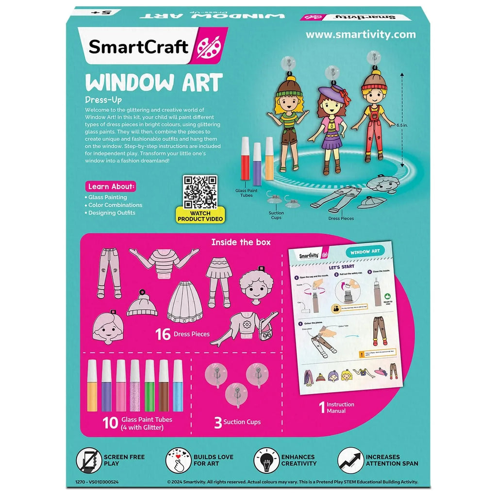 Smartivity Window Art Dress Up Fashion DIY Kit for Girls Age 5 to 10 | 225+ Outfit Combinations | Glass Painting Activity Kit for Kids | Art & Craft Birthday Gift - Naivri