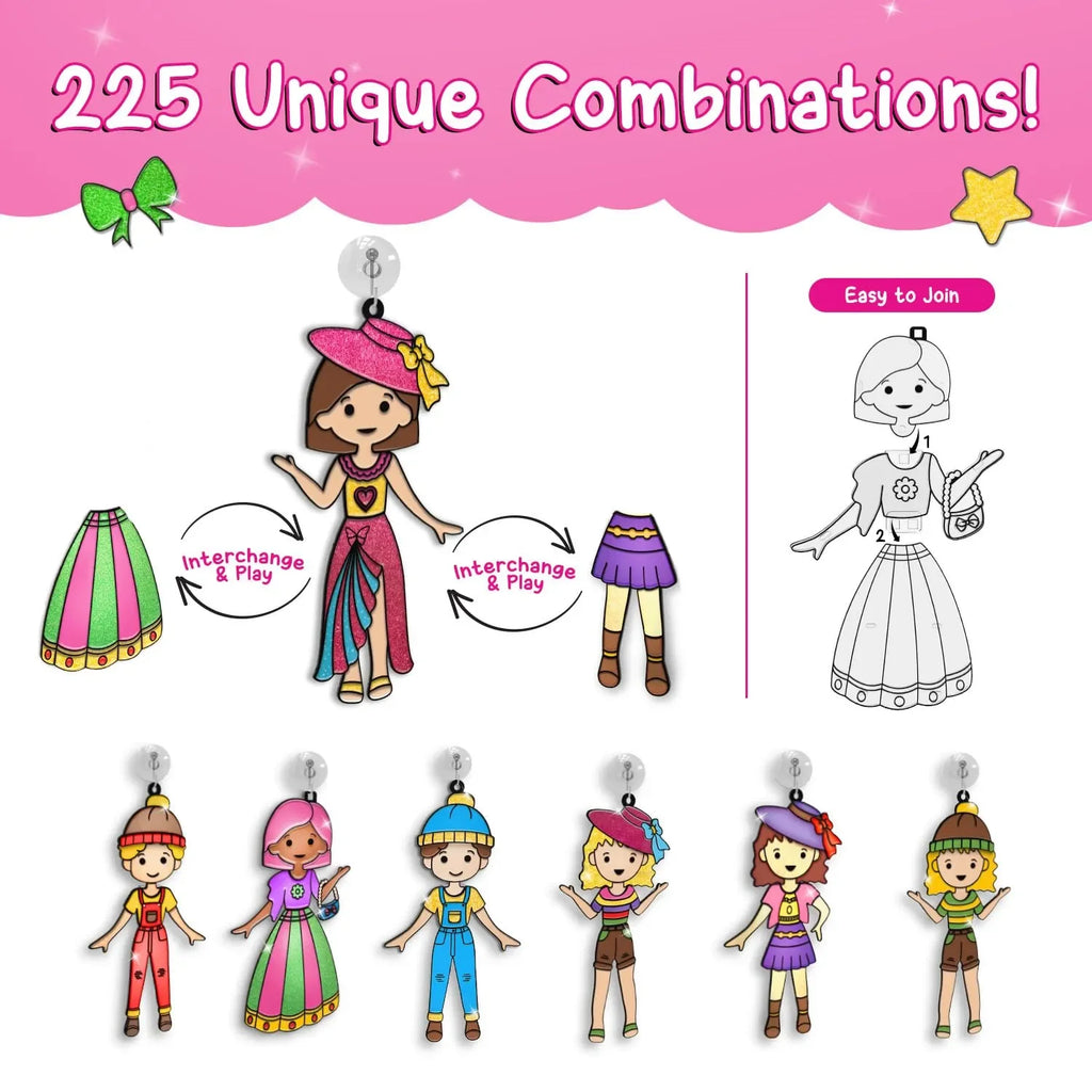 Smartivity Window Art Dress Up Fashion DIY Kit for Girls Age 5 to 10 | 225+ Outfit Combinations | Glass Painting Activity Kit for Kids | Art & Craft Birthday Gift - Naivri