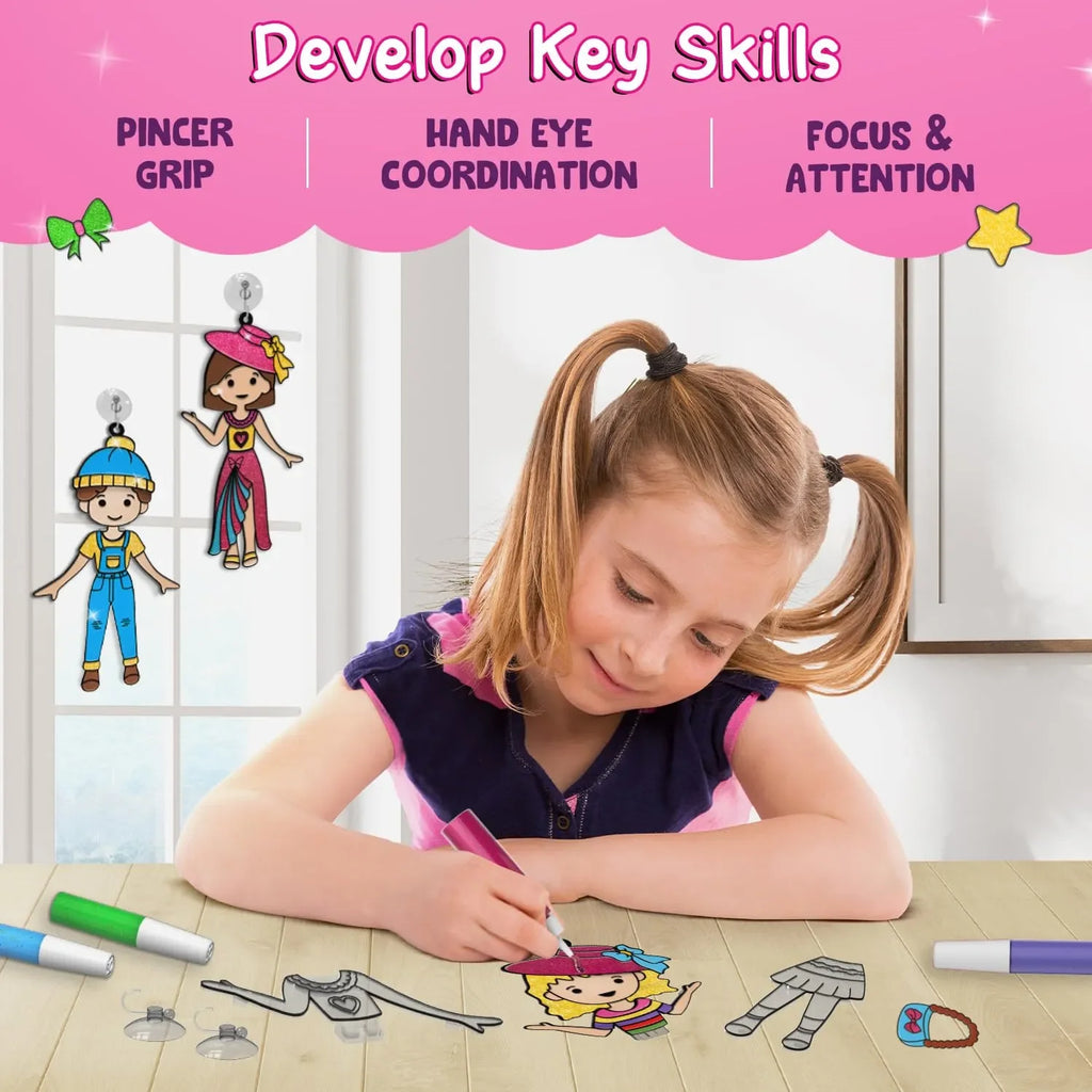 Smartivity Window Art Dress Up Fashion DIY Kit for Girls Age 5 to 10 | 225+ Outfit Combinations | Glass Painting Activity Kit for Kids | Art & Craft Birthday Gift - Naivri