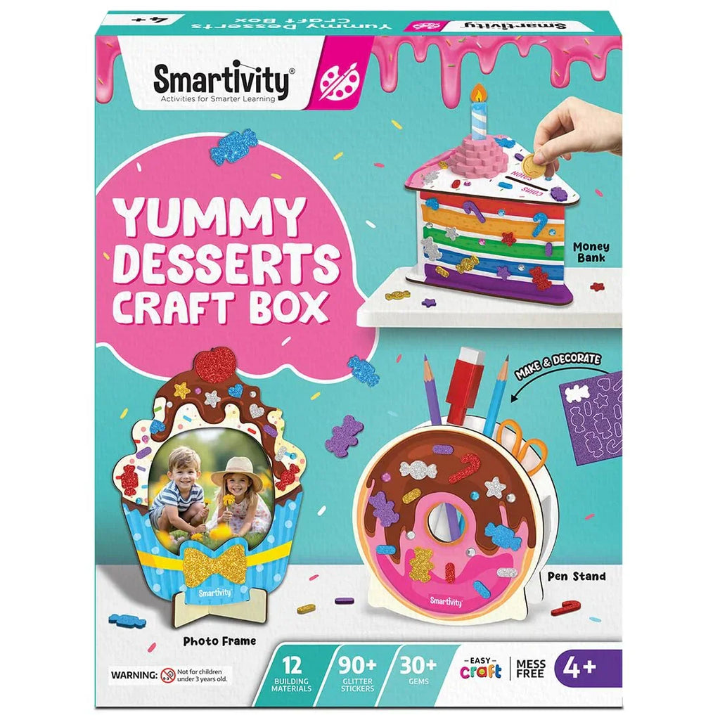 Smartivity Yummy Dessert Craft Box for Kids | DIY Art & Craft Kit to Make Photo Frame, Pen Stand & Money Bank | Age 4–8 Years | Activity Set with Glitter & Gems | Creative Birthday Gift for Girls & Boys - Naivri