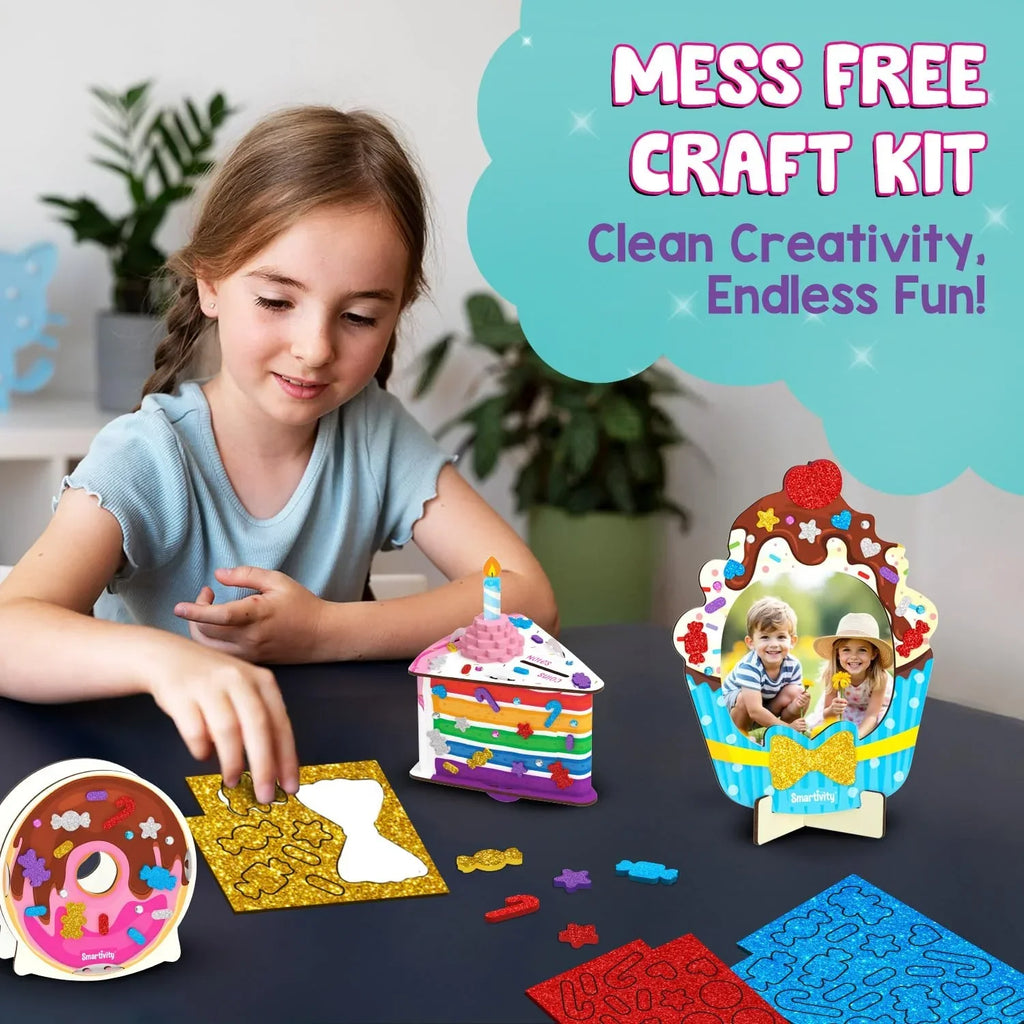 Smartivity Yummy Dessert Craft Box for Kids | DIY Art & Craft Kit to Make Photo Frame, Pen Stand & Money Bank | Age 4–8 Years | Activity Set with Glitter & Gems | Creative Birthday Gift for Girls & Boys - Naivri
