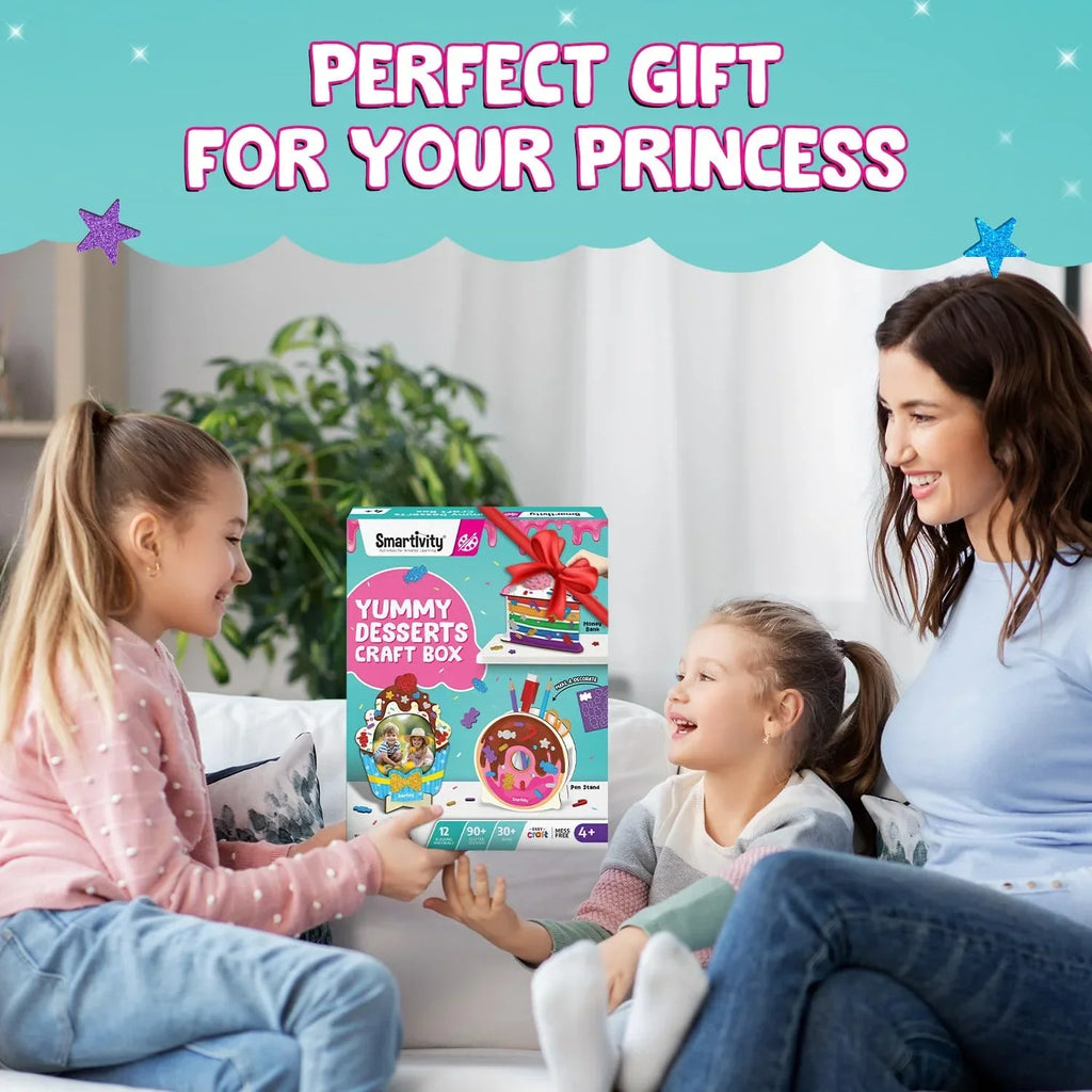 Smartivity Yummy Dessert Craft Box for Kids | DIY Art & Craft Kit to Make Photo Frame, Pen Stand & Money Bank | Age 4–8 Years | Activity Set with Glitter & Gems | Creative Birthday Gift for Girls & Boys - Naivri