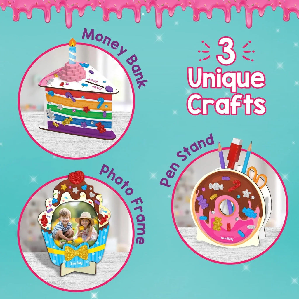 Smartivity Yummy Dessert Craft Box for Kids | DIY Art & Craft Kit to Make Photo Frame, Pen Stand & Money Bank | Age 4–8 Years | Activity Set with Glitter & Gems | Creative Birthday Gift for Girls & Boys - Naivri