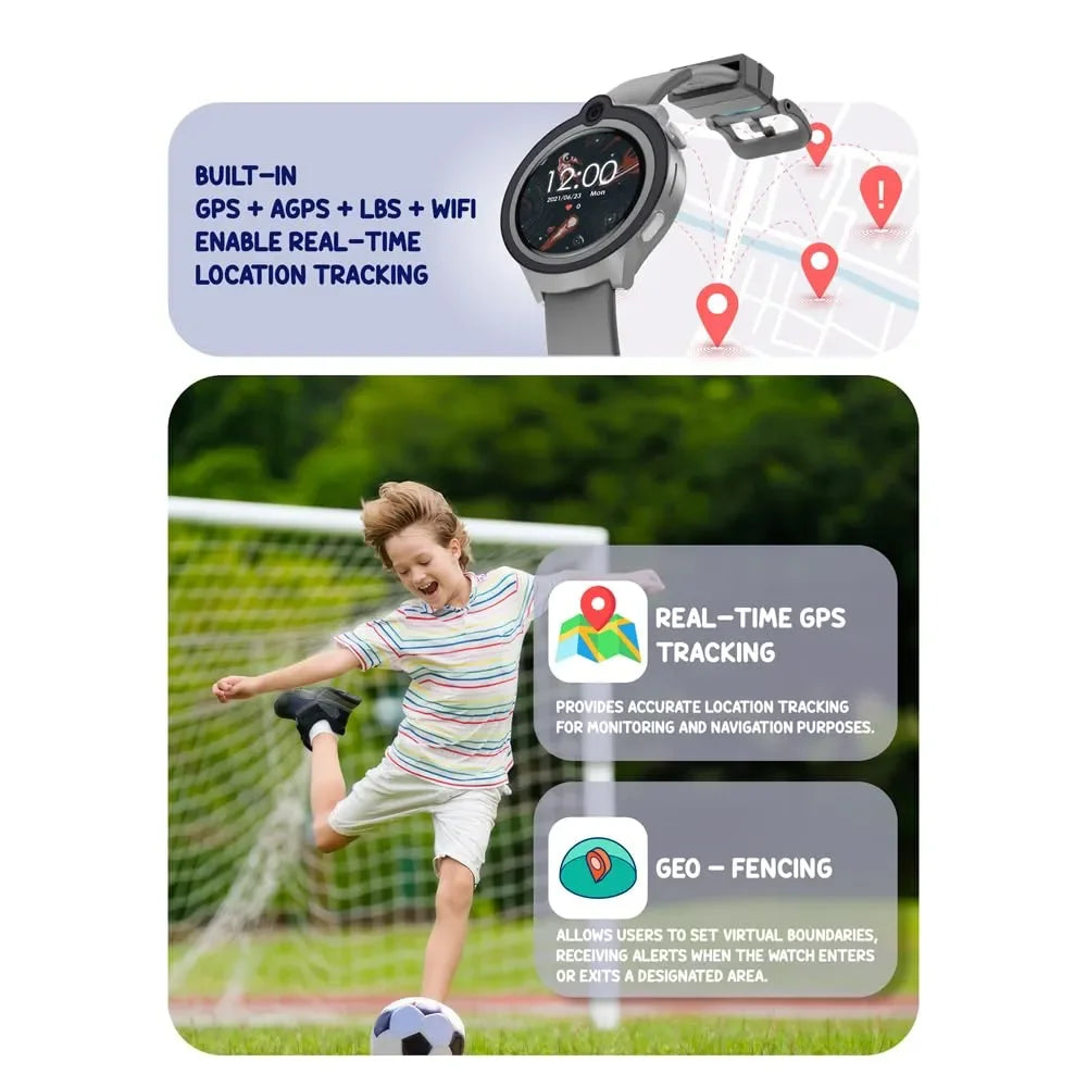 Spiky Cacus 4G Kids Smart Watch Black | GPS Tracker | Video Calling | SOS Emergency | Waterproof IPX7 | 3MP Camera | Voice Messaging | Age 4–12 - Naivri
