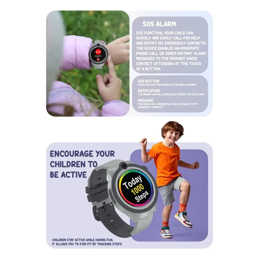 Spiky Cacus 4G Kids Smart Watch Black | GPS Tracker | Video Calling | SOS Emergency | Waterproof IPX7 | 3MP Camera | Voice Messaging | Age 4–12 - Naivri