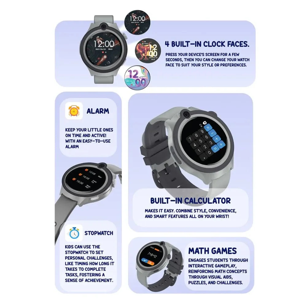 Spiky Cacus 4G Kids Smart Watch Black | GPS Tracker | Video Calling | SOS Emergency | Waterproof IPX7 | 3MP Camera | Voice Messaging | Age 4–12 - Naivri