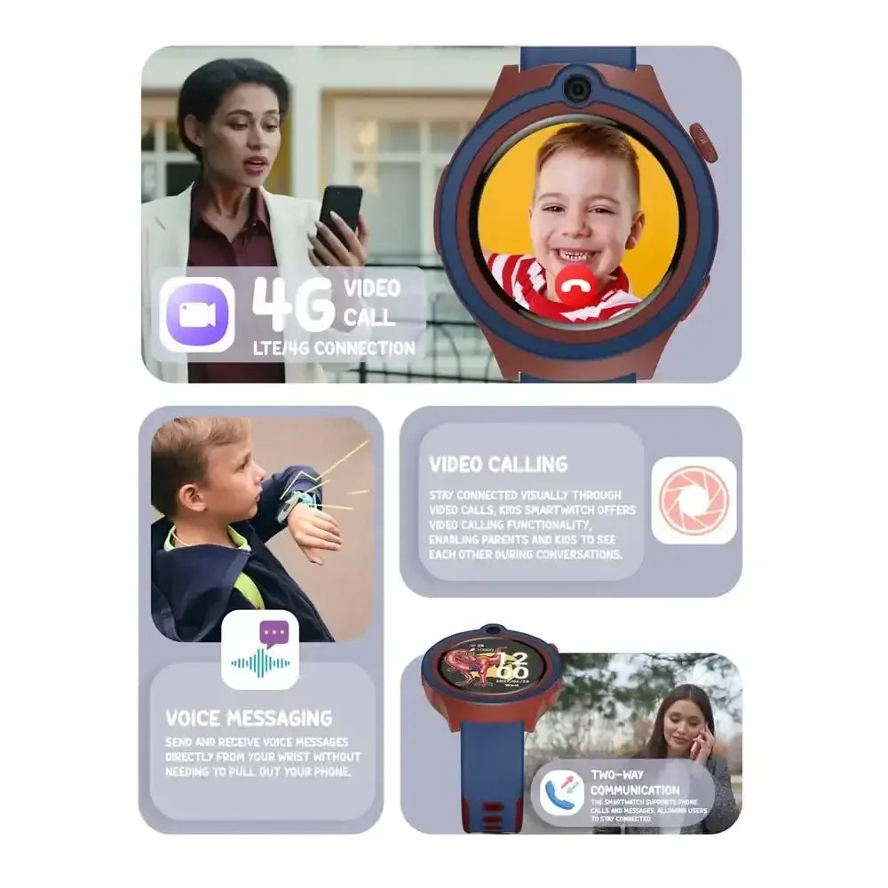 Spiky Cacus 4G Kids Smart Watch Blue | GPS Tracker | Video Calling | IPX7 Waterproof | SOS Emergency | 3MP Camera | Voice Messaging | Multi-UI | For Ages 4–12 - Naivri