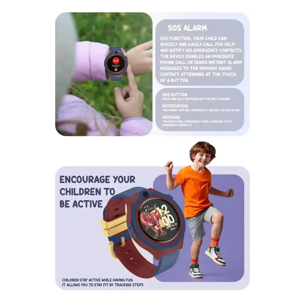 Spiky Cacus 4G Kids Smart Watch Blue | GPS Tracker | Video Calling | IPX7 Waterproof | SOS Emergency | 3MP Camera | Voice Messaging | Multi-UI | For Ages 4–12 - Naivri