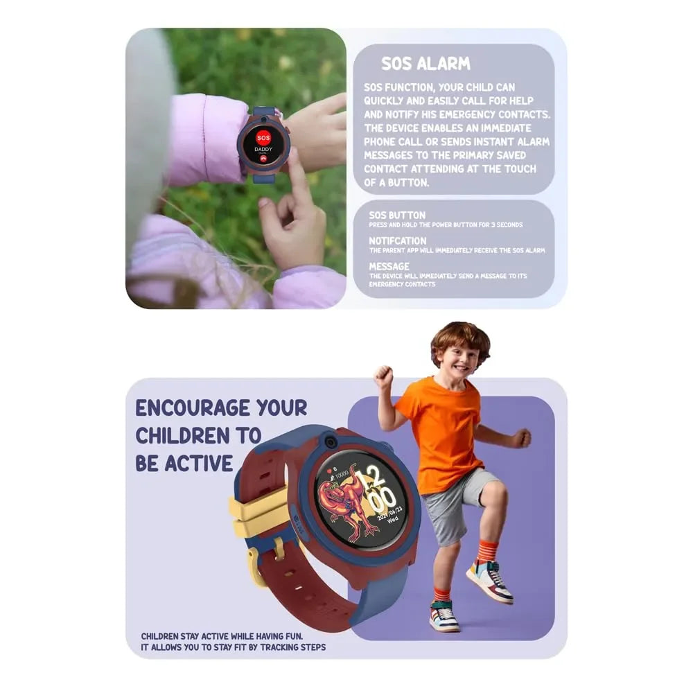 Spiky Cacus 4G Kids Smart Watch Blue | GPS Tracker | Video Calling | IPX7 Waterproof | SOS Emergency | 3MP Camera | Voice Messaging | Multi-UI | For Ages 4–12 - Naivri