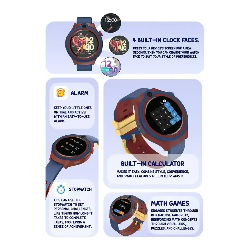 Spiky Cacus 4G Kids Smart Watch Blue | GPS Tracker | Video Calling | IPX7 Waterproof | SOS Emergency | 3MP Camera | Voice Messaging | Multi-UI | For Ages 4–12 - Naivri