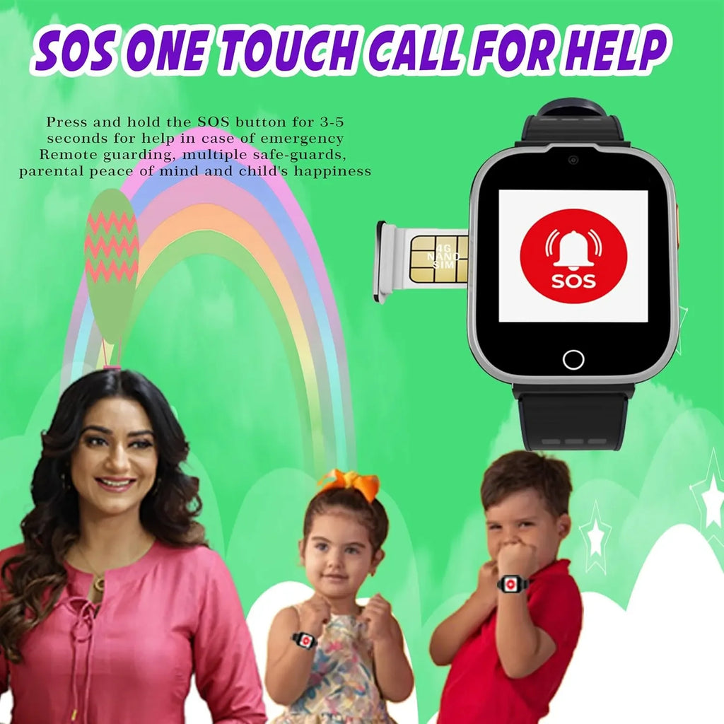 Spiky Cyclops 4G Kids Smart Watch Black | Waterproof | GPS Tracker | SOS | 4G Video Call | Age 4-14 - Naivri