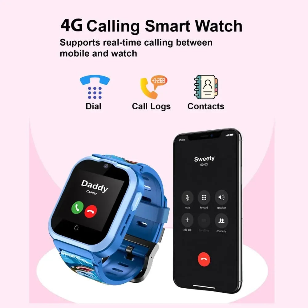 Spiky Cyclops 4G Kids Smart Watch Printed Blue | Waterproof | GPS Tracking | SOS Alert | Video Calling | Games & Camera | Age 4–14 - Naivri