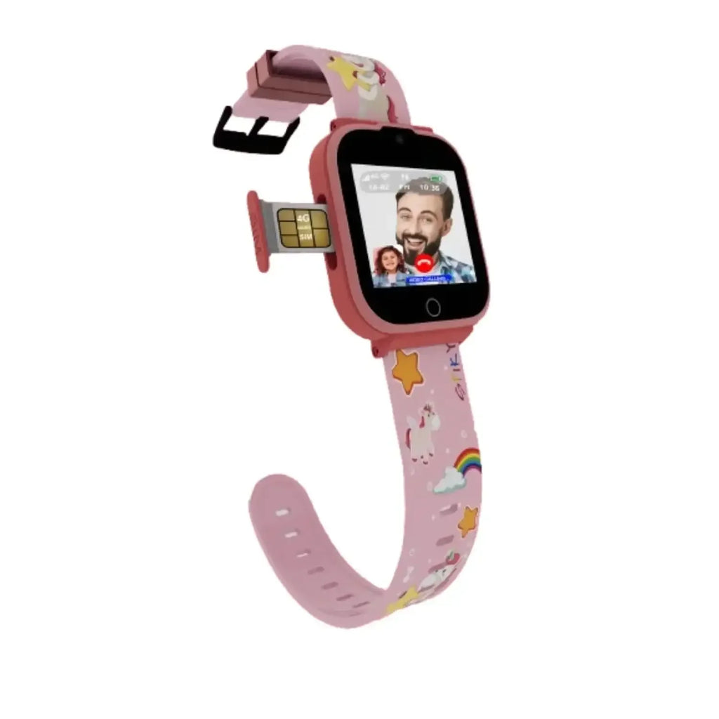 Spiky Cyclops 4G Kids Smart Watch Printed Pink | 4G Calling | GPS + LBS Tracking | IP67 Waterproof | SOS Alert | Games & Camera | Ages 4–14 - Naivri