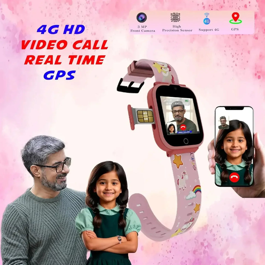 Spiky Cyclops 4G Kids Smart Watch Printed Pink | 4G Calling | GPS + LBS Tracking | IP67 Waterproof | SOS Alert | Games & Camera | Ages 4–14 - Naivri