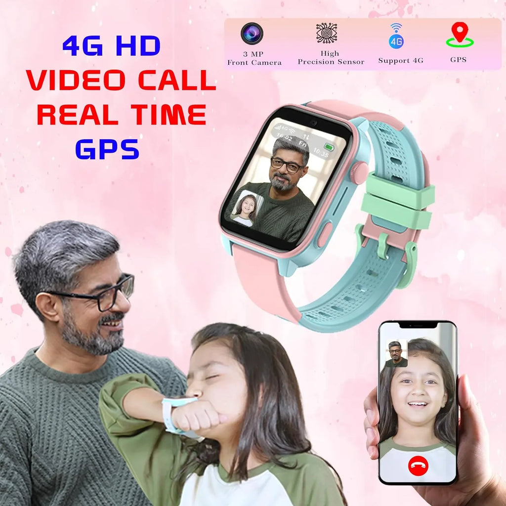 Spiky Gnome 4G Kids Smart Watch Pink | GPS Tracker | Video Calling | SOS Emergency | Waterproof IPX7 | Camera | Step Tracker | For Kids Age 4–12 - Naivri