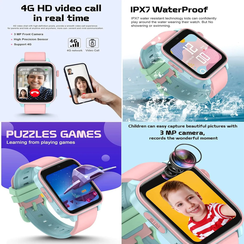 Spiky Gnome 4G Kids Smart Watch Pink | GPS Tracker | Video Calling | SOS Emergency | Waterproof IPX7 | Camera | Step Tracker | For Kids Age 4–12 - Naivri