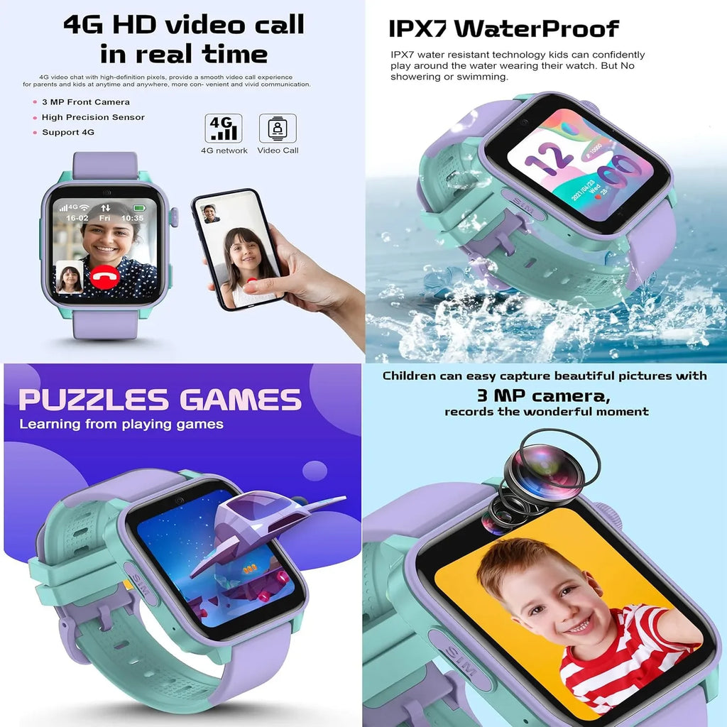 Spiky Gnome 4G Kids Smart Watch Purple | GPS Tracker | Video Calling | SOS Button | Waterproof IPX7 | Step Tracker | Games | Age 4–12 - Naivri
