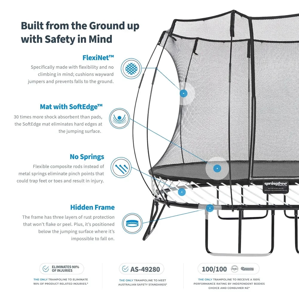 Springfree Medium Oval Trampoline With Enclosure O77 – 8ft x 11ft Springless Trampoline for Active Kids and Narrow Backyards - Naivri