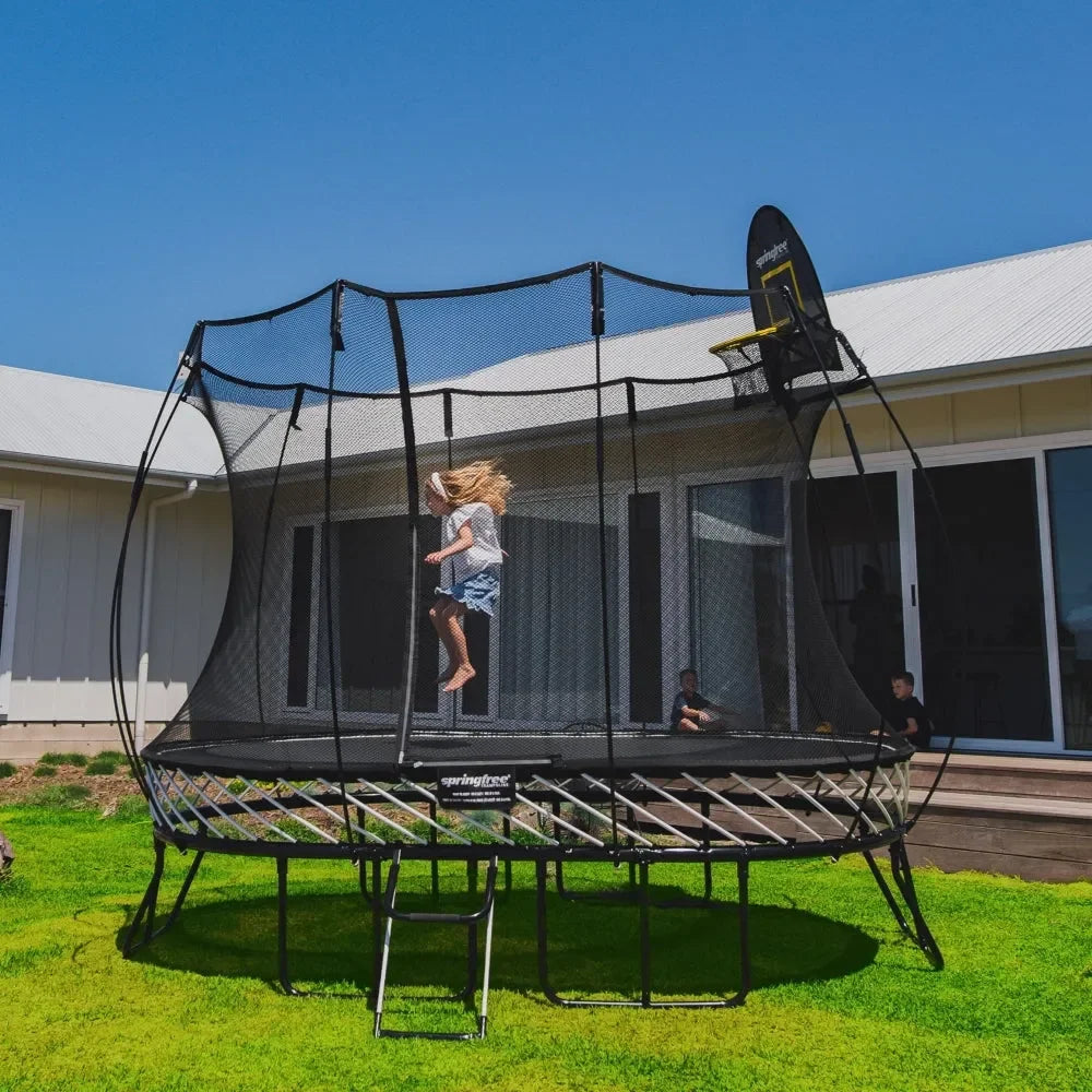 Springfree Medium Oval Trampoline With Enclosure O77 – 8ft x 11ft Springless Trampoline for Active Kids and Narrow Backyards - Naivri