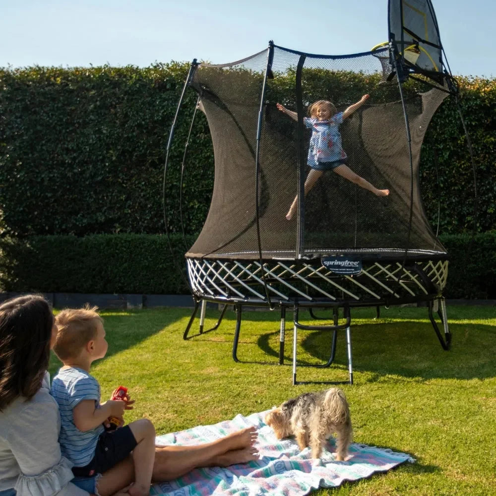 Springfree R54 Compact Round 8ft Trampoline with Safety Enclosure – Premium Springless Outdoor Trampoline for Kids and Small Spaces - Naivri