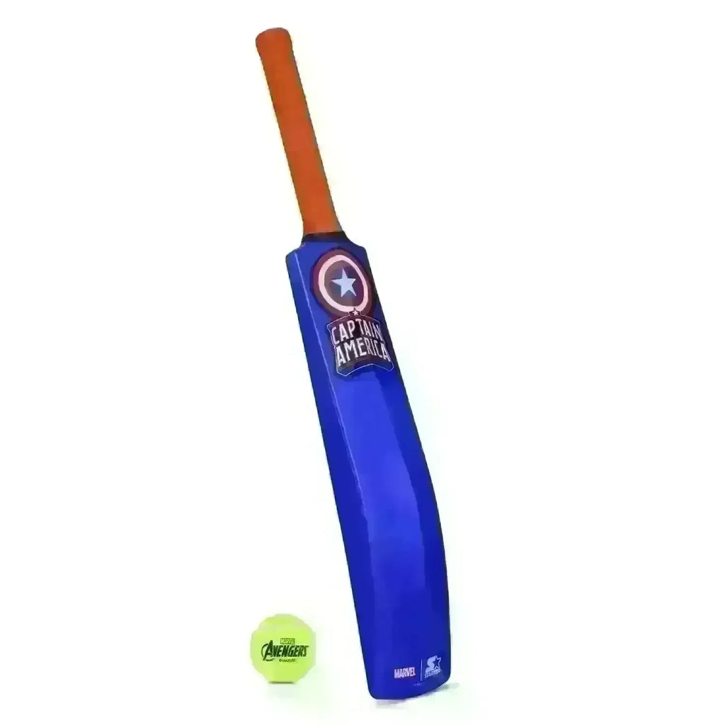 Starter Captain America Cricket Bat N Ball Size 1 – Superhero-Themed Outdoor Cricket Set for Kids Aged 5+ - Naivri