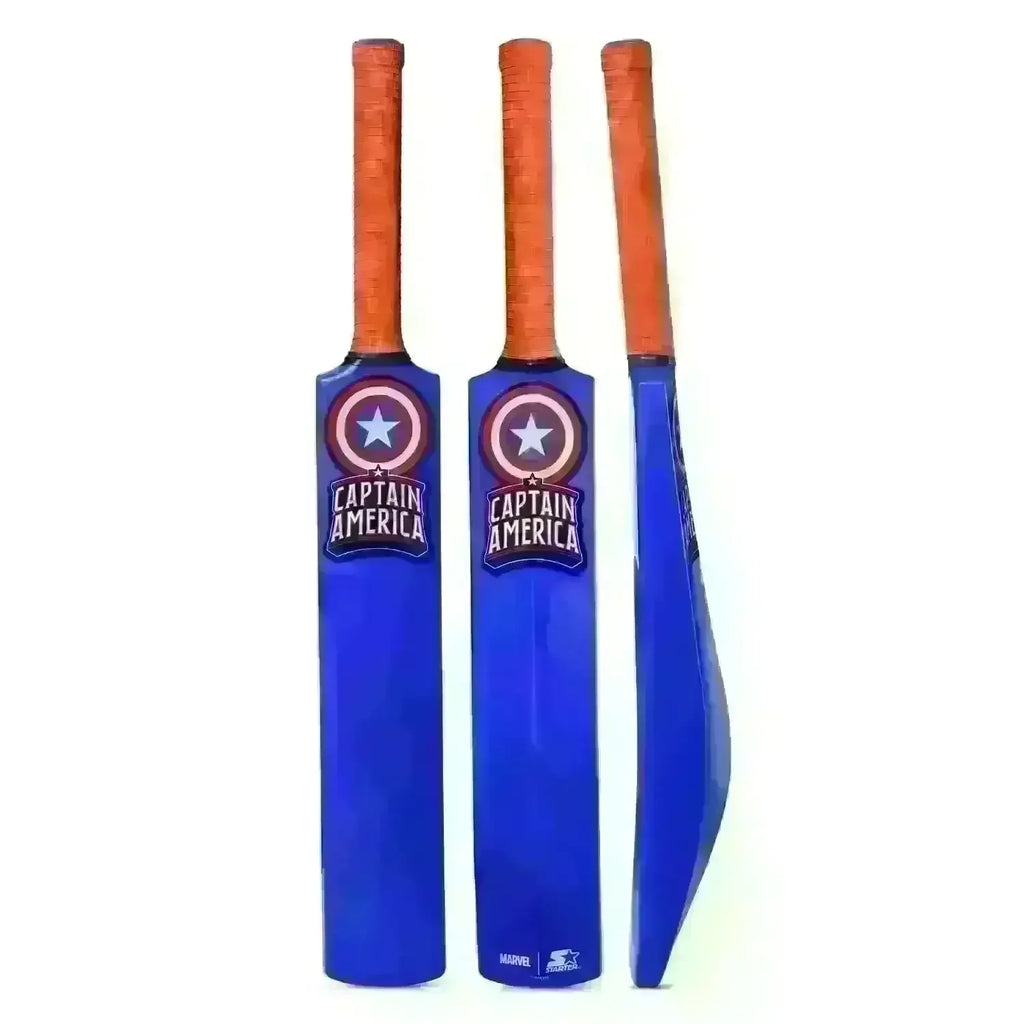 Starter Captain America Cricket Bat N Ball Size 1 – Superhero-Themed Outdoor Cricket Set for Kids Aged 5+ - Naivri