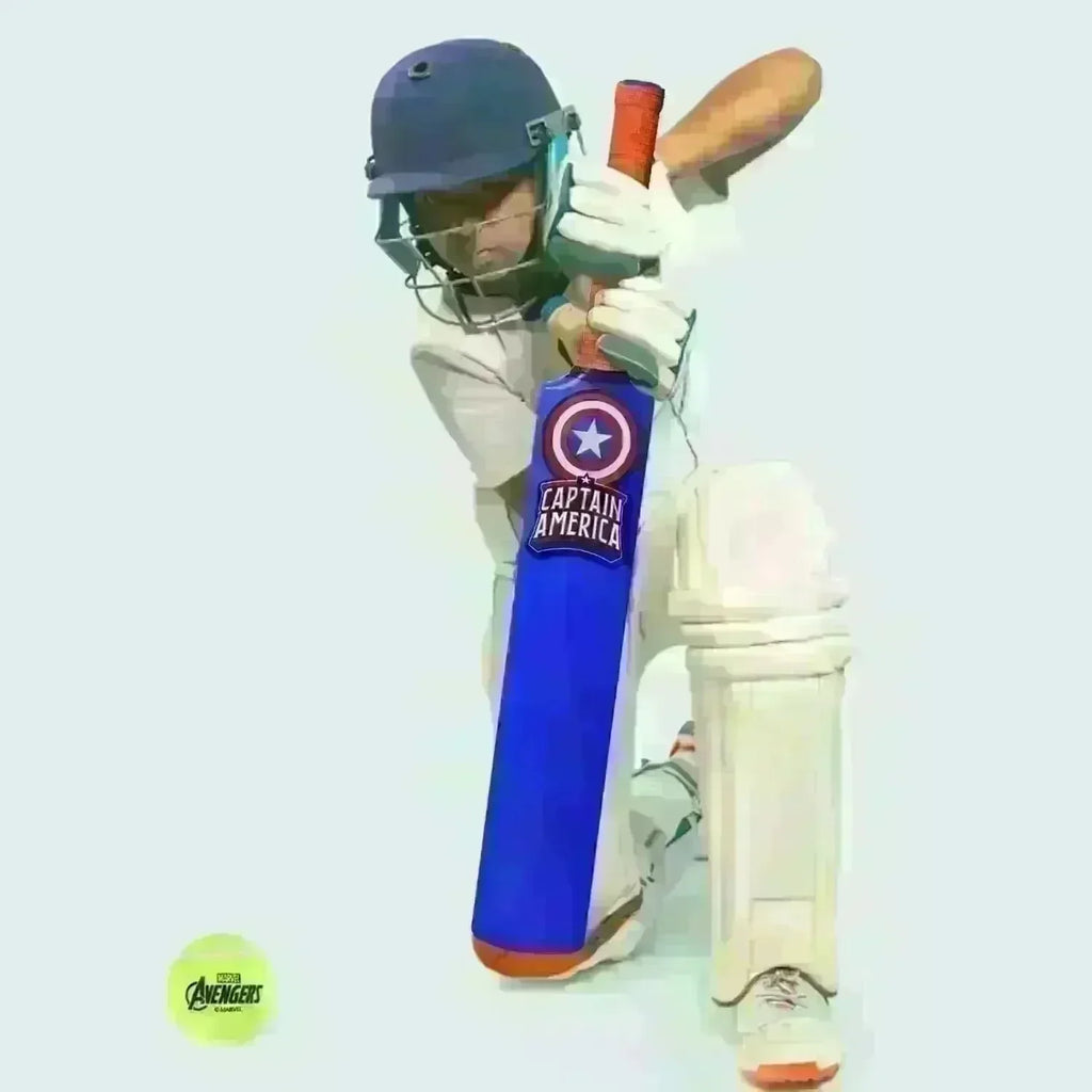 Starter Captain America Cricket Bat N Ball Size 1 – Superhero-Themed Outdoor Cricket Set for Kids Aged 5+ - Naivri