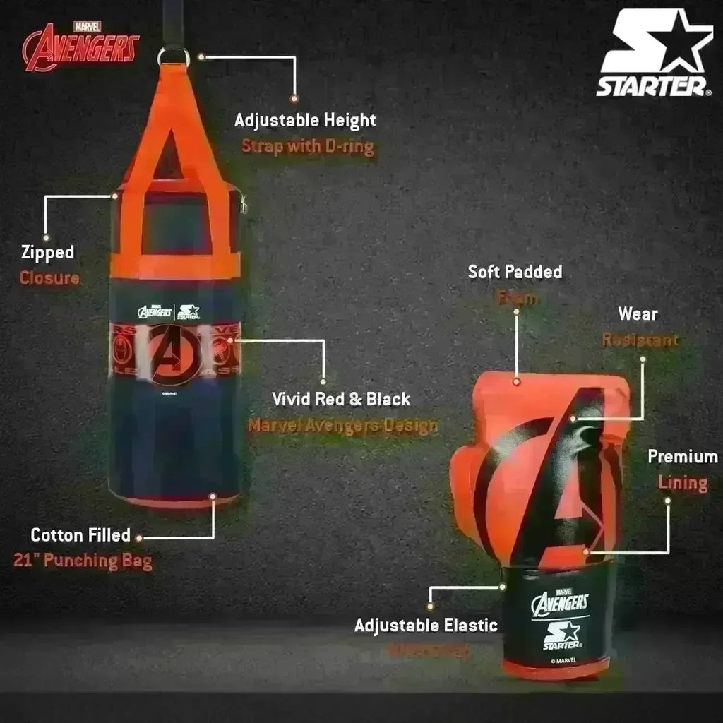 Starter Junior Avengers Boxing Set – Marvel-Themed Boxing Kit for Kids | With Gloves & Punching Bag - Naivri