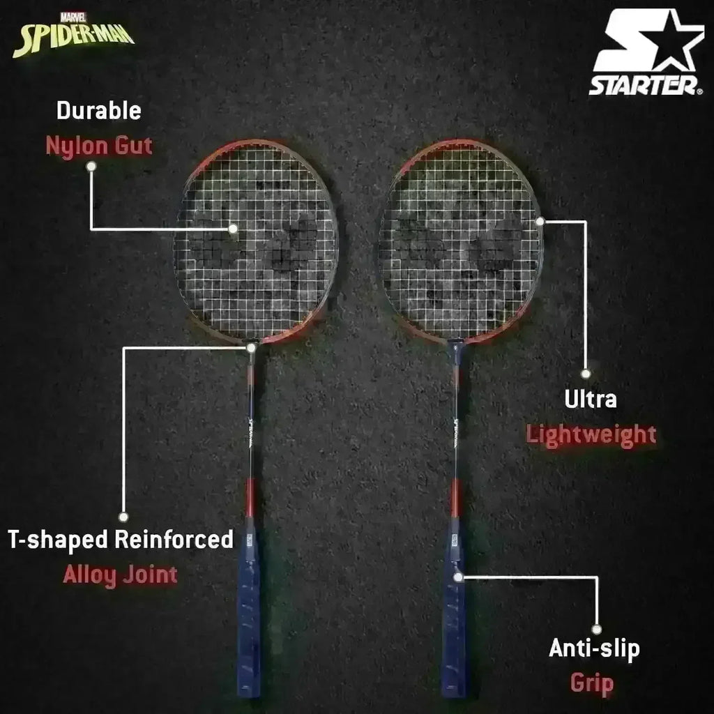 Starter Spider-Man Badminton Racket Set – Marvel-Themed Badminton Set for Kids and Beginners - Naivri