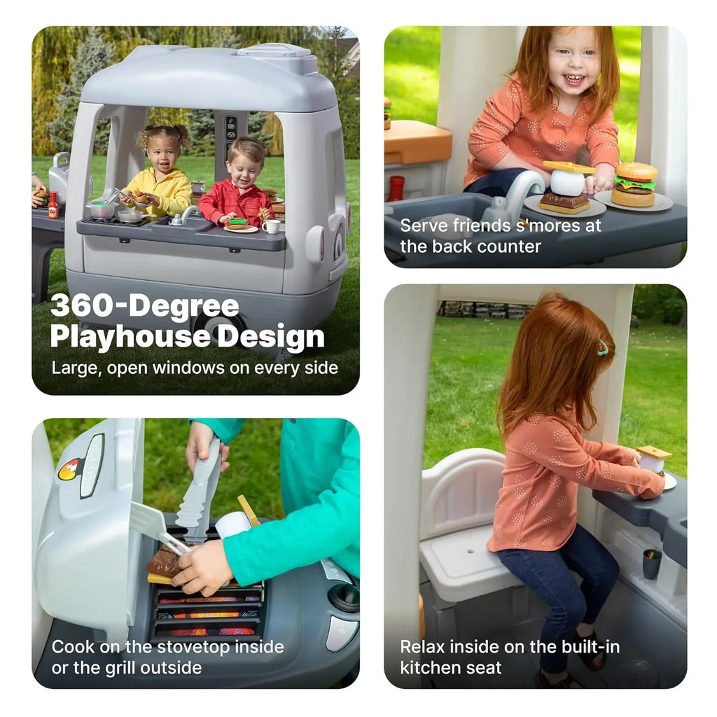Step2 Adventure Camper Playhouse for Kids | Outdoor Pretend Play Camper with Kitchen, Doorbell, and 50+ Accessories | Ages 2–10 Years | Durable Plastic Play Tent - Naivri