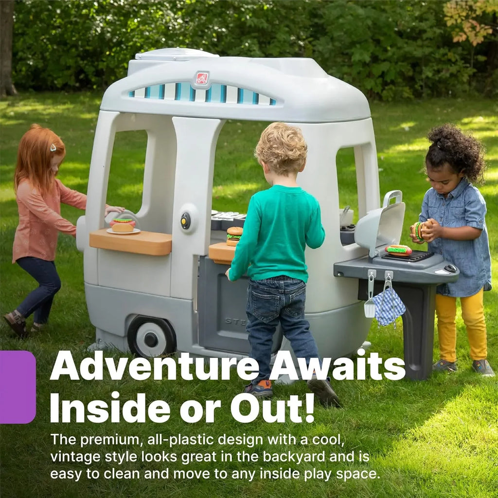 Step2 Adventure Camper Playhouse for Kids | Outdoor Pretend Play Camper with Kitchen, Doorbell, and 50+ Accessories | Ages 2–10 Years | Durable Plastic Play Tent - Naivri