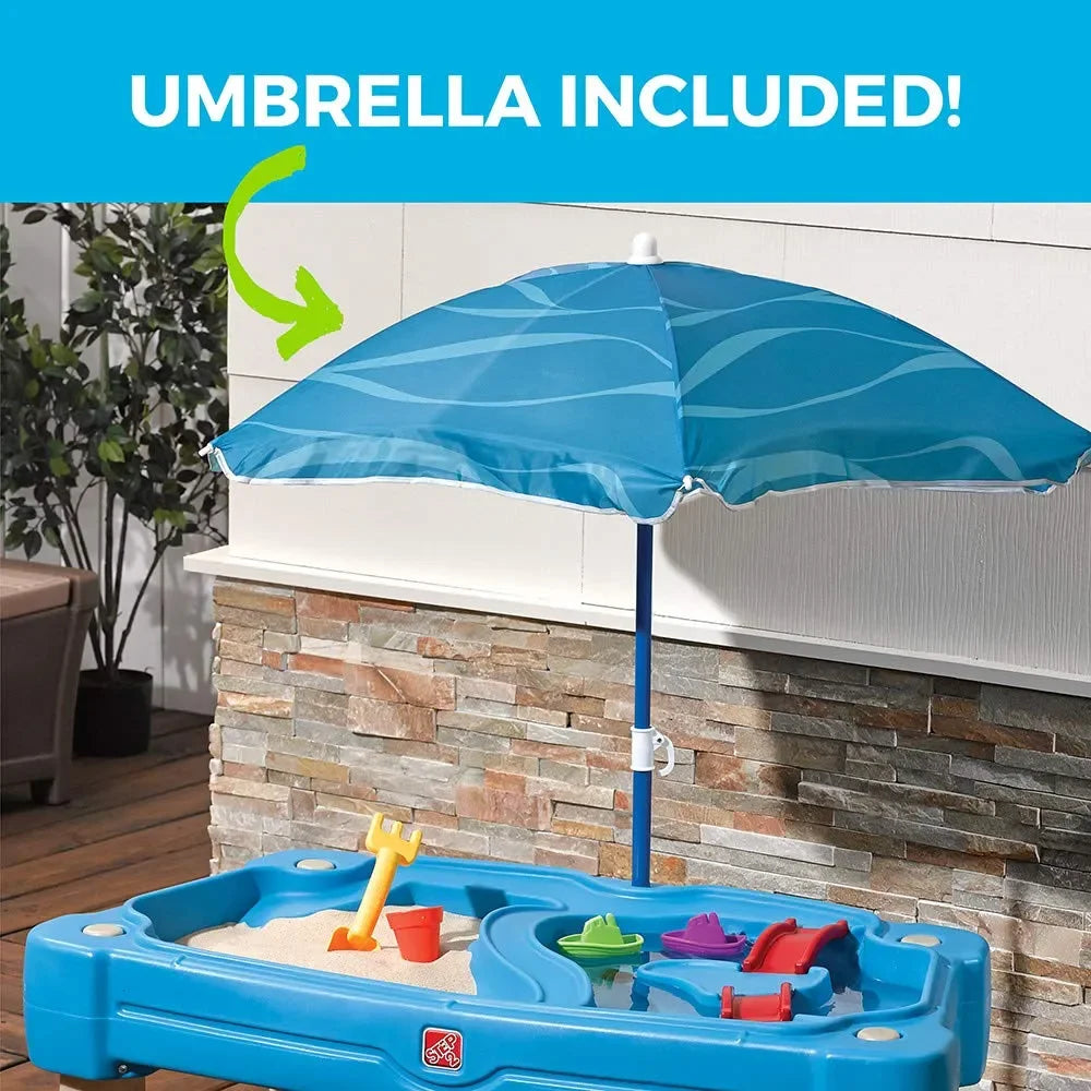 Step2 Cascading Cove Dual Sand and Water Sensory Play Table with Umbrella for Toddlers and Kids - Naivri