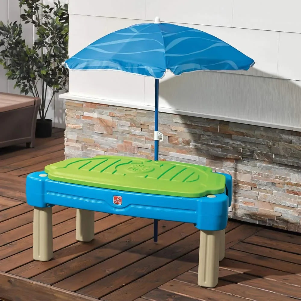 Step2 Cascading Cove Dual Sand and Water Sensory Play Table with Umbrella for Toddlers and Kids - Naivri