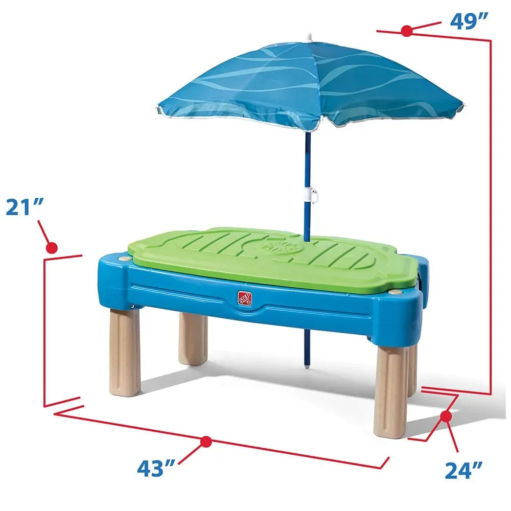 Step2 Cascading Cove Dual Sand and Water Sensory Play Table with Umbrella for Toddlers and Kids - Naivri
