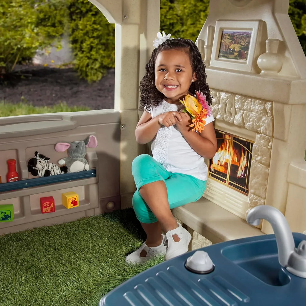 Step2 Charming Cottage Playhouse for Kids – Durable Backyard Playhouse with Working Doorbell, Molded Sink & Outdoor Table | Ages 2-10 - Naivri