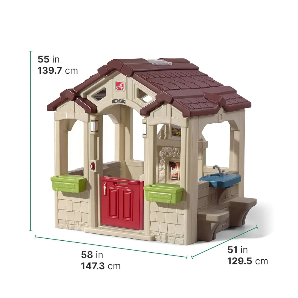 Step2 Charming Cottage Playhouse for Kids – Durable Backyard Playhouse with Working Doorbell, Molded Sink & Outdoor Table | Ages 2-10 - Naivri