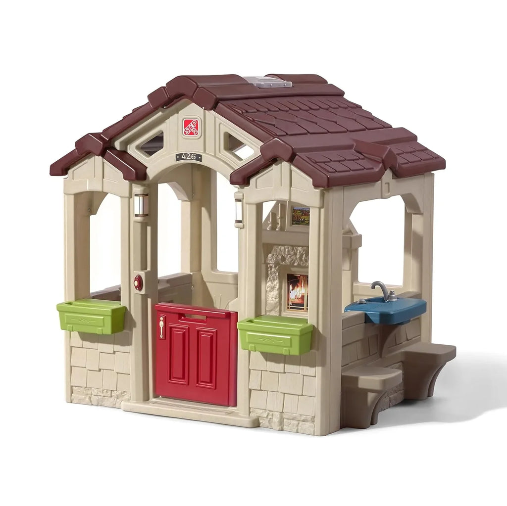 Step2 Charming Cottage Playhouse for Kids – Durable Backyard Playhouse with Working Doorbell, Molded Sink & Outdoor Table | Ages 2-10 - Naivri