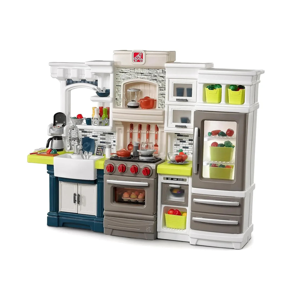 Step2 Elegant Edge Kitchen Playset for Kids – Modern Pretend Play Kitchen with 78-Piece Accessory Set, Working Lights & Sounds | Ages 3-10 - Naivri