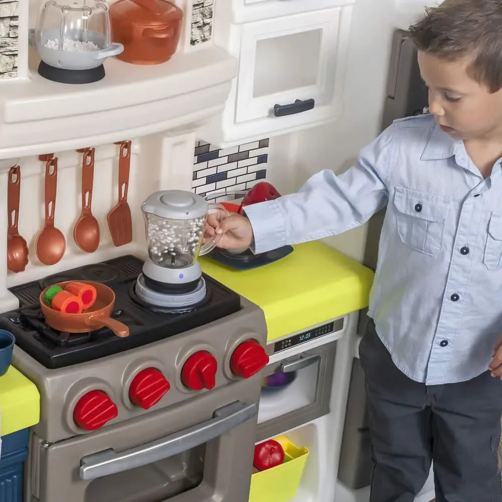 Step2 Elegant Edge Kitchen Playset for Kids – Modern Pretend Play Kitchen with 78-Piece Accessory Set, Working Lights & Sounds | Ages 3-10 - Naivri